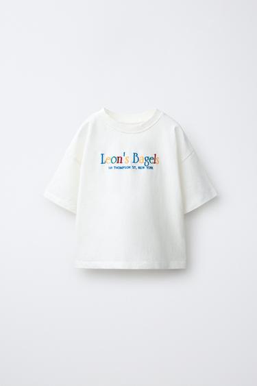 CAMISETA TEXTO BORDADO LEON'S BAGELS ® - Blanco de Zara - Imagen 0