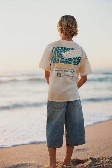 SLOGAN AND STAIN PRINT T-SHIRT - Ecru / Green by Zara