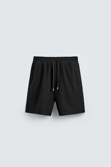 TEXTURED JOGGER BERMUDA SHORTS - Black by Zara