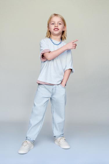 JEANS ფართო დაბალი დახეული - Zara-ს Light blue