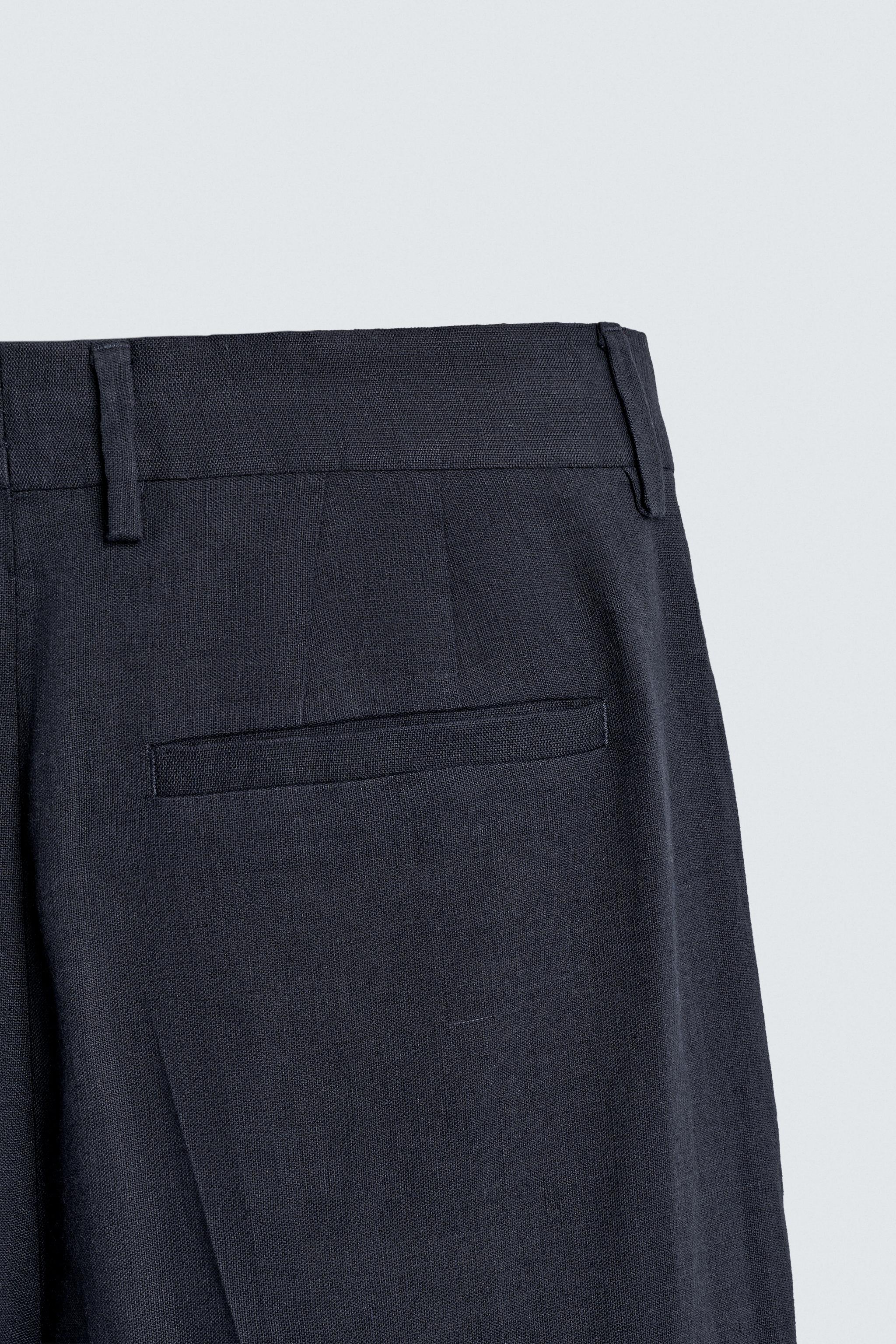 LINEN COTTON BLEND PLEATED SUIT PANTS