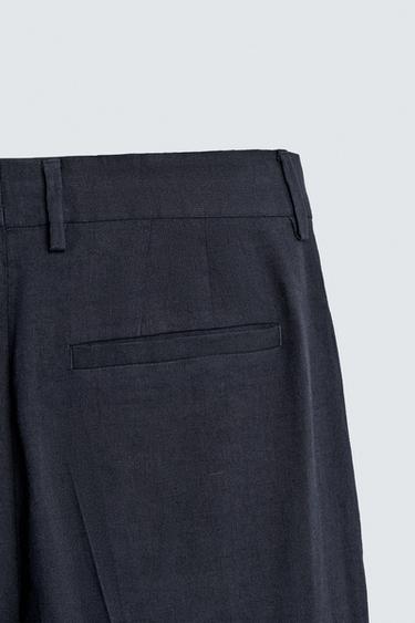 PANTALON DE COSTUME À DOUBLES PLIS EN LIN ET COTON - Indigo de Zara - Image 7