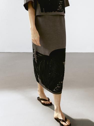 Zara Midi skirt with contrasting trims - Khaki