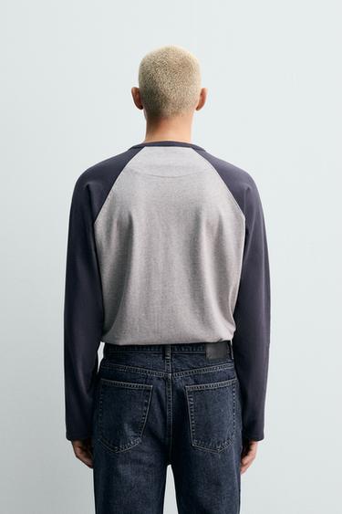 COLOUR BLOCK T-SHIRT - Grey / Blue by Zara - Image 2