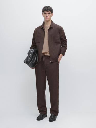 Zara Total look linen trousers - Chocolate - Image 0