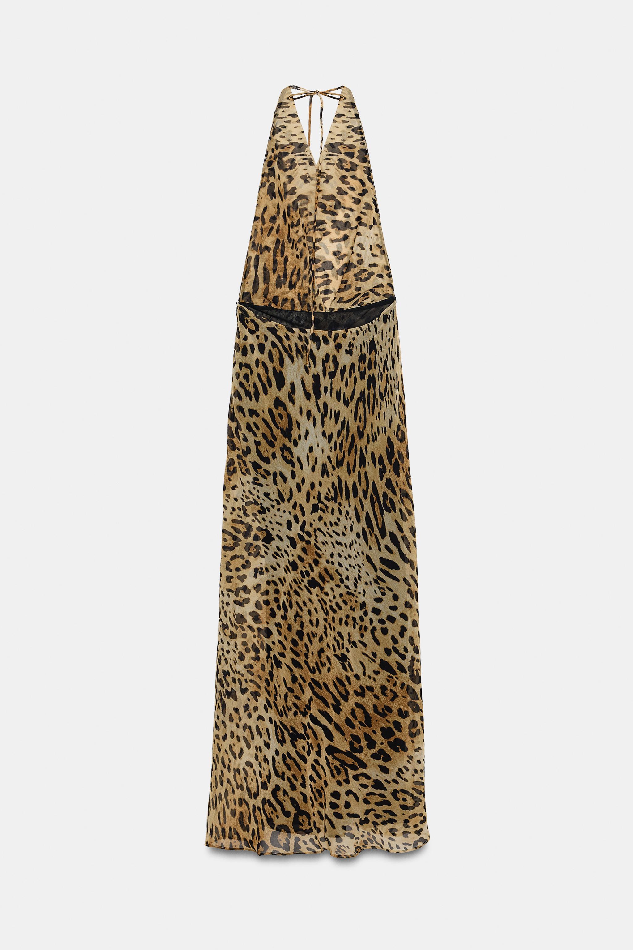 ANIMAL PRINT GEORGETTE HALTER LONG DRESS