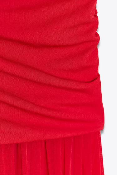 ROBE MIDI EN MATIÈRES VARIÉES TULLE - Rouge de Zara - Image 3