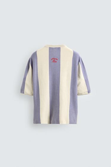 STRIPED EMBROIDERED PATCH KNIT T-SHIRT - Lilac by Zara - Image 8