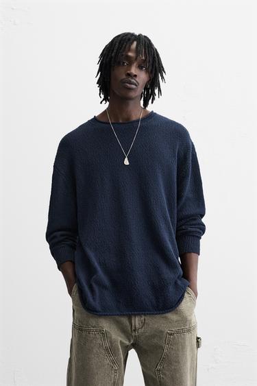 TEXTURED STRUCTURAL SWEATER - Navy blue by Zara