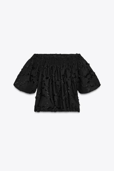 헤짐 벌룬 스타일 탑 - Zara 블랙