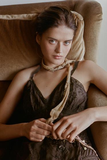 BEADED FRINGED BANDANNA - Golden by Zara