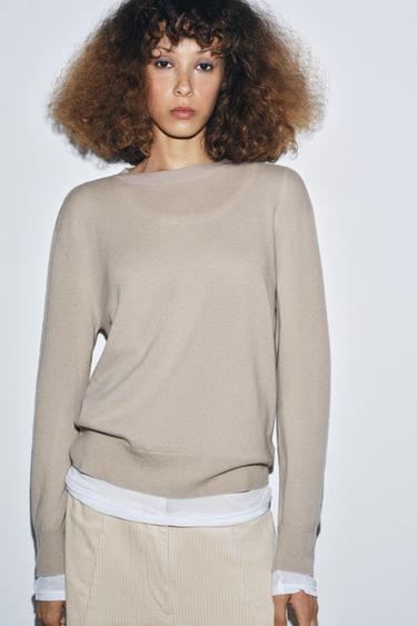 100% EXTRA-SOFT WOOL JUMPER WITH LONG SLEEVES - Beige by Zara