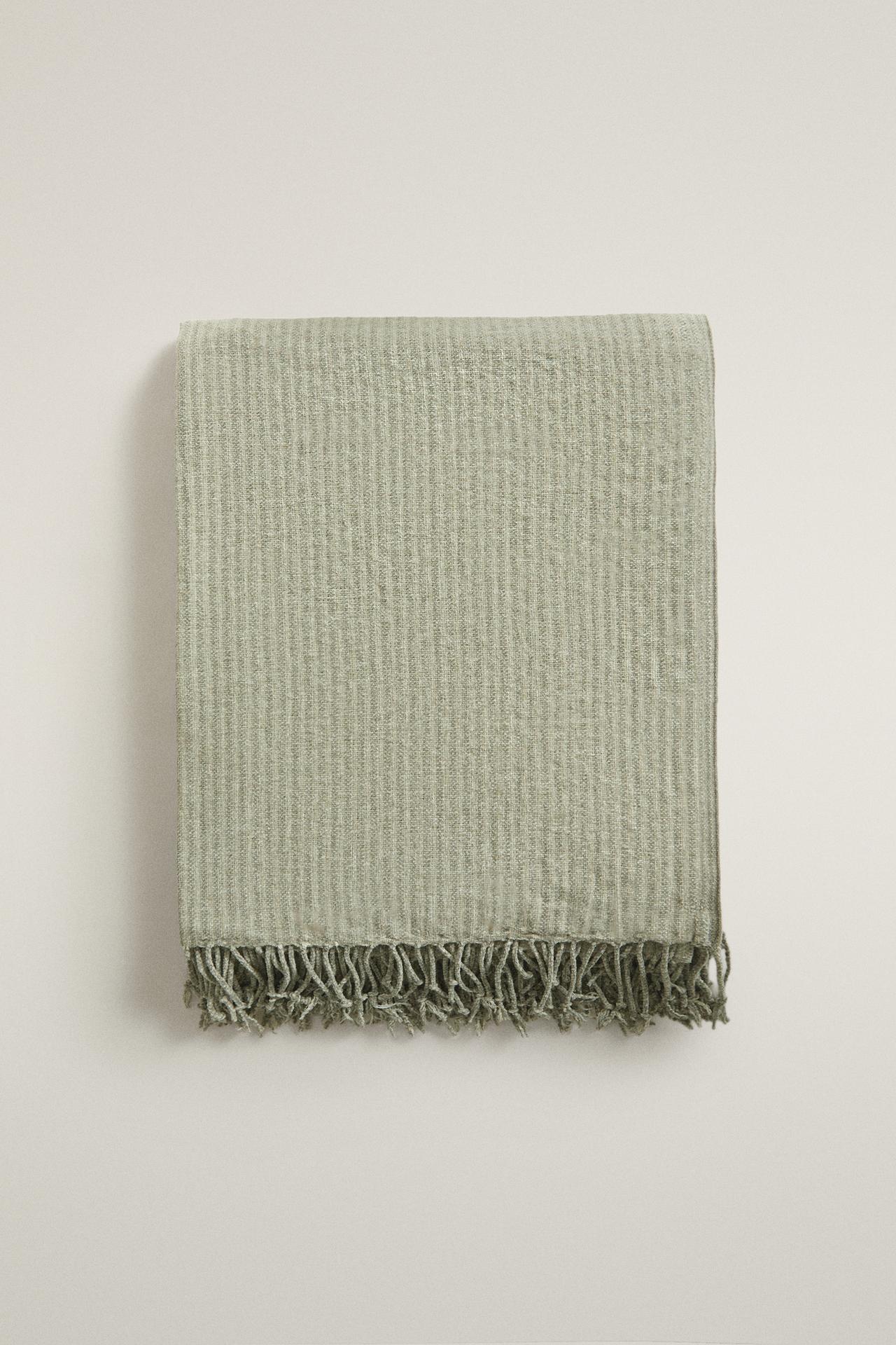 STRIPED CHENILLE BLANKET — Green