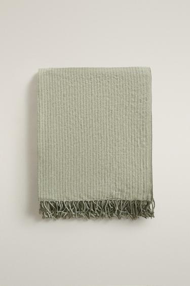 STRIPED CHENILLE BLANKET — Green 1