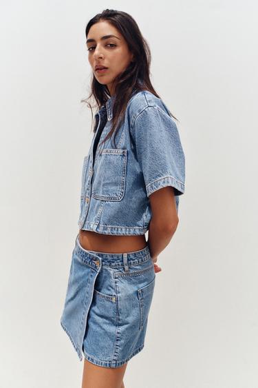 PŘEKŘÍŽENÁ DŽÍNOVÁ KALHOTOVÁ SUKNĚ Z1975 - střední modrá od Zara