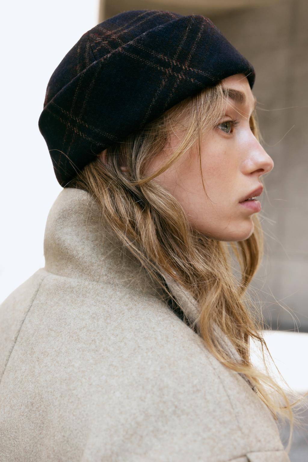PRINTED WOOL EFFECT CHECKS HAT