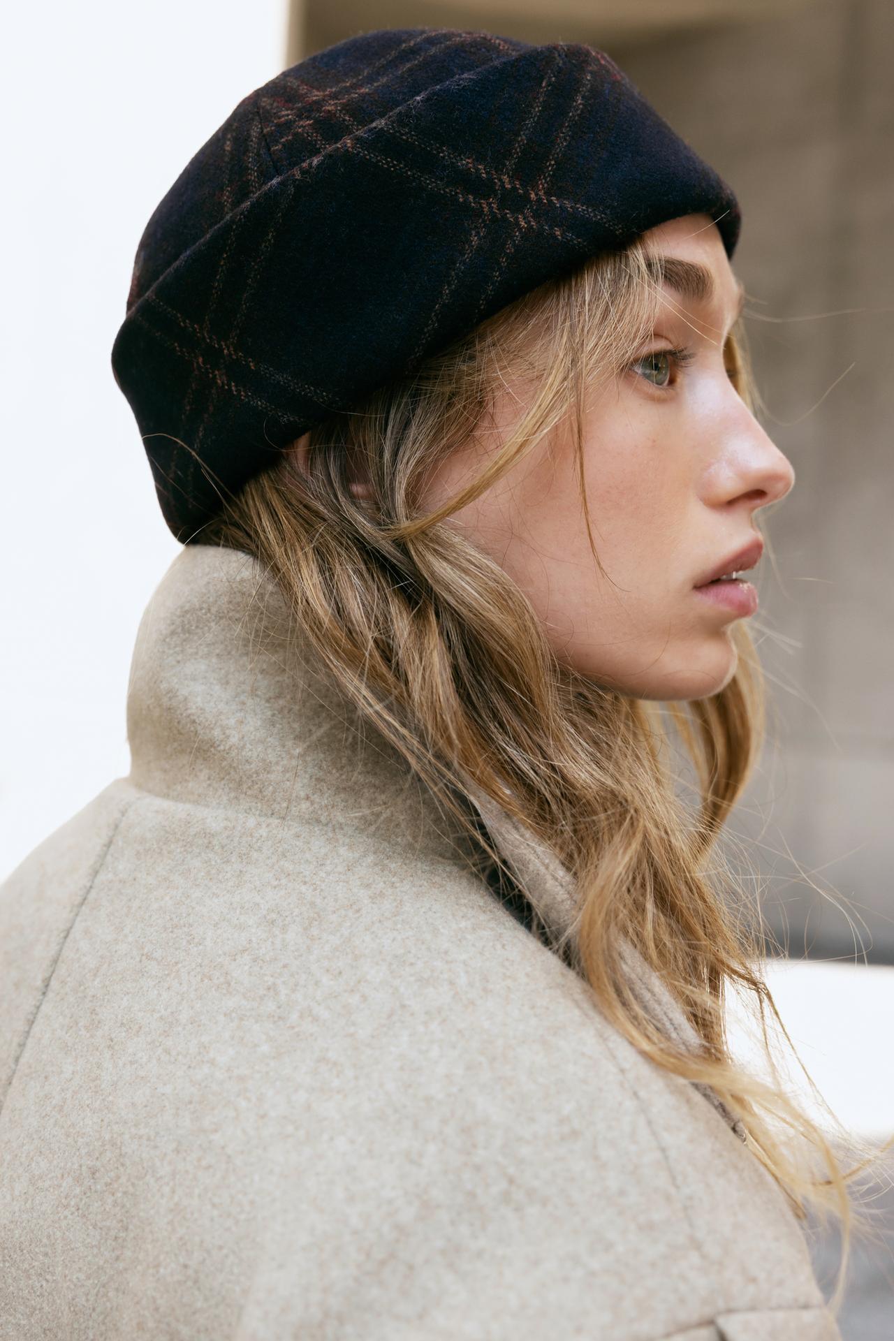 PRINTED WOOL EFFECT CHECKS HAT