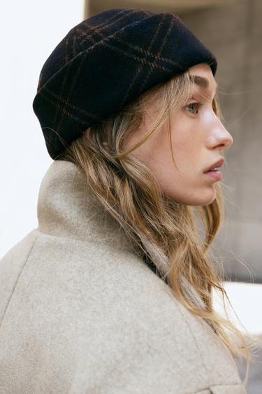 PLAID PRINTED WOOL BEANIE — Navy blue 2