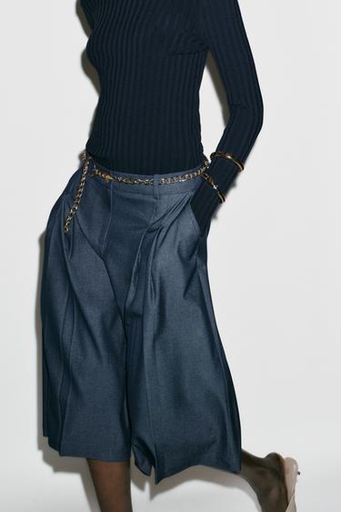 CHAIN BELT LONG BERMUDA SHORTS - Blue / Indigo by Zara - Image 1