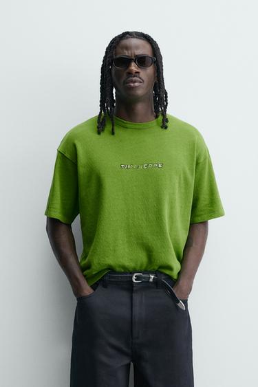 RELAXED FIT WASHED PRINTS T-SHIRT - Green by Zara