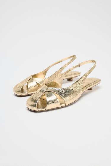 SANDALES À TALONS BAS EFFET MÉTALLISÉ - Or de Zara - Image 3