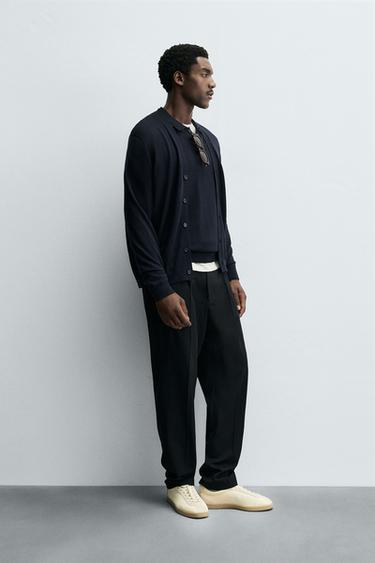 100% WOOL CARDIGAN - Navy blue by Zara - Image 3