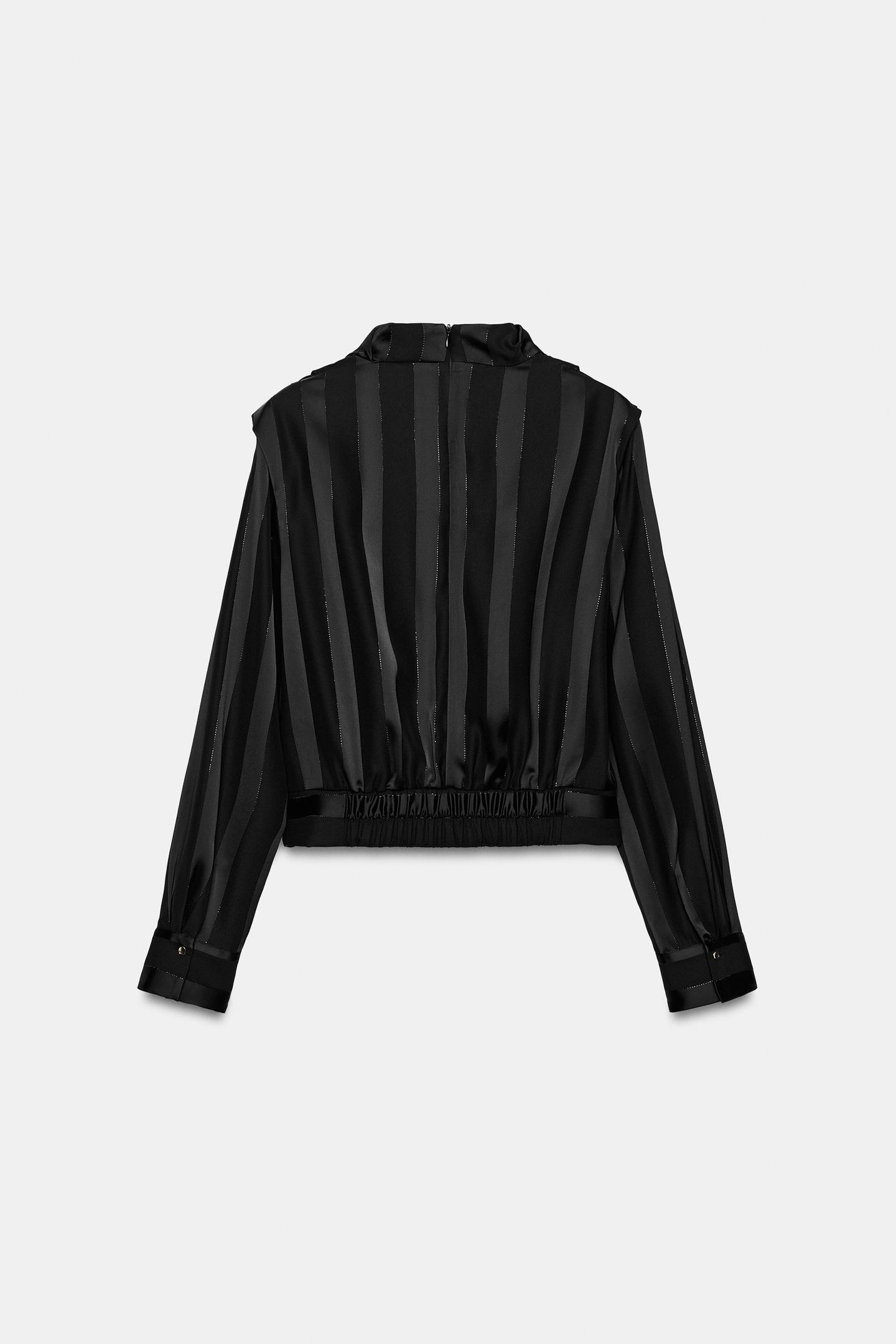 Женская блузка Zara Striped Metallic Yarn Belted, цвет: Чёрный — фото 9