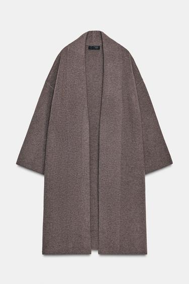 LONG KNIT COAT - Brown / Taupe by Zara - Image 1