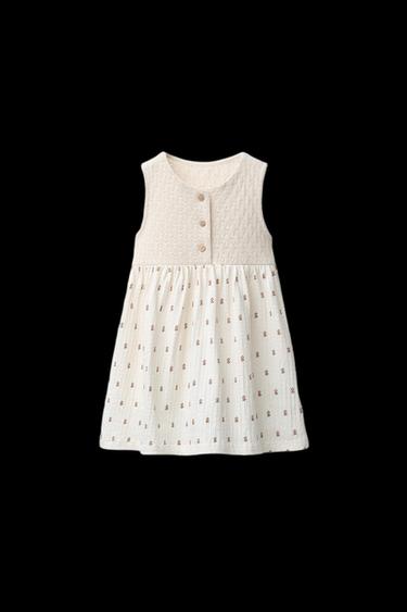 KLEID MIT BLUMENMUSTER UND MATERIALKOMBINATION - Cremefarben von Zara - Bild 0