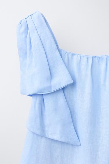 ROBE EN LIN AVEC NŒUD - Bleu ciel de Zara - Image 2