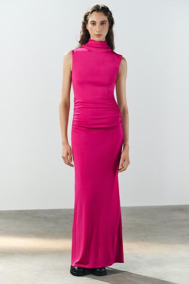 zara hot pink maxi dress Silk Pink Dress Woman ZARA India mermaid lace bridal gown