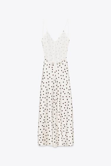 ROBE MIDI SATINÉE À POIS - Écru / Marron de Zara - Image 5