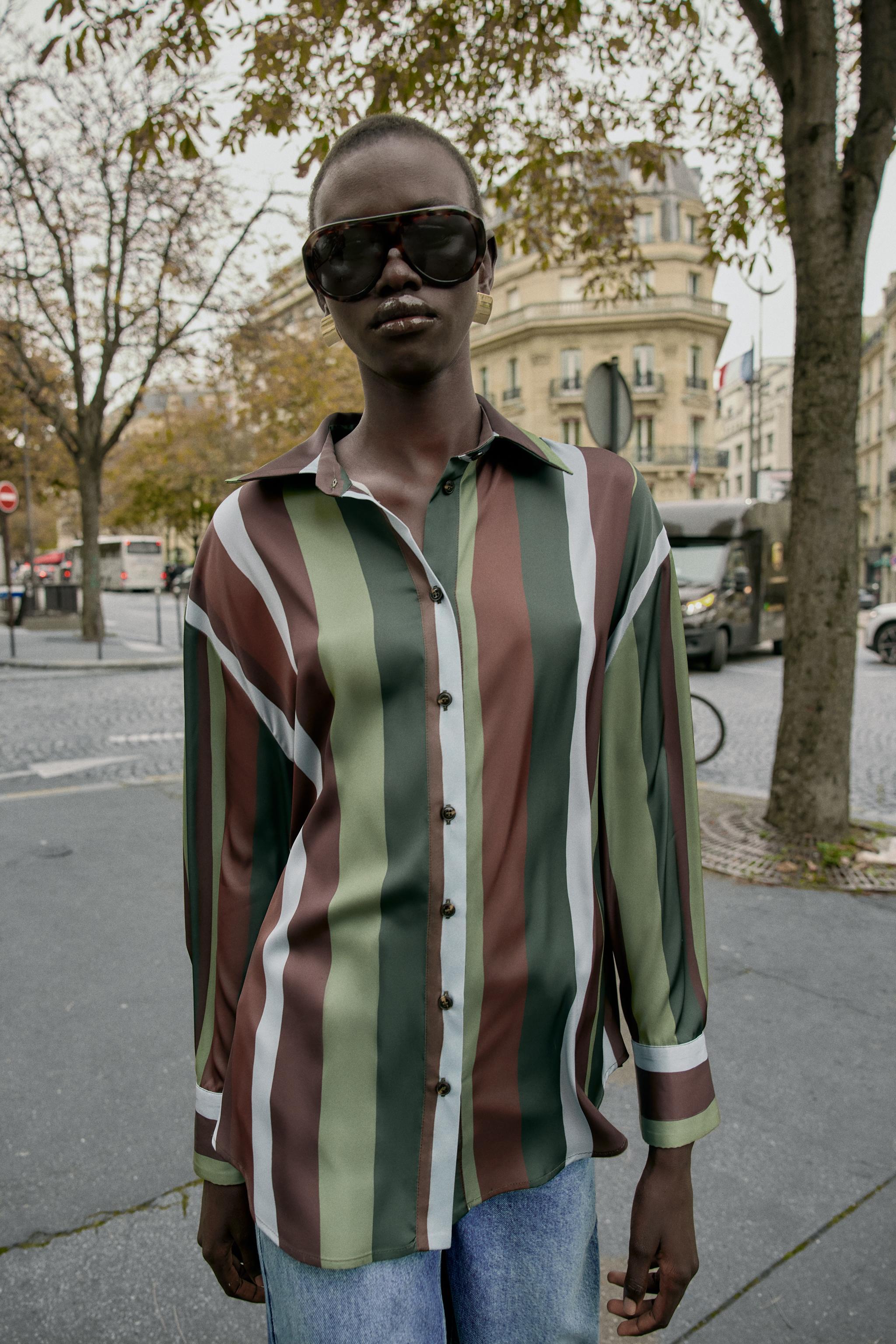 STRIPED SATIN EFFECT BLOUSE