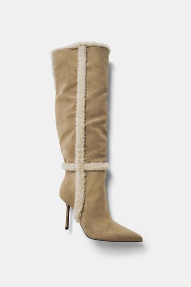 BOTTES À TALONS AVEC COMBINAISON DE MATIÈRES - Beige clair de Zara - Image 4