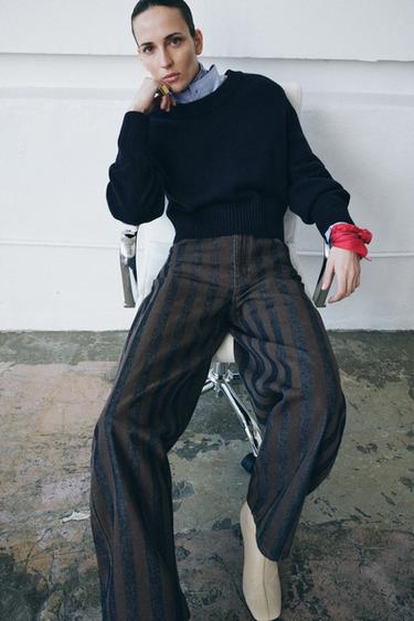 100% WOOL JUMPER WITH SHOULDER PADS - Navy blue by Zara - Image 1