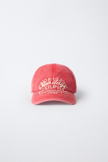 WASHED EFFECT CAP WITH EMBROIDERED TEXT - Red by Zara
