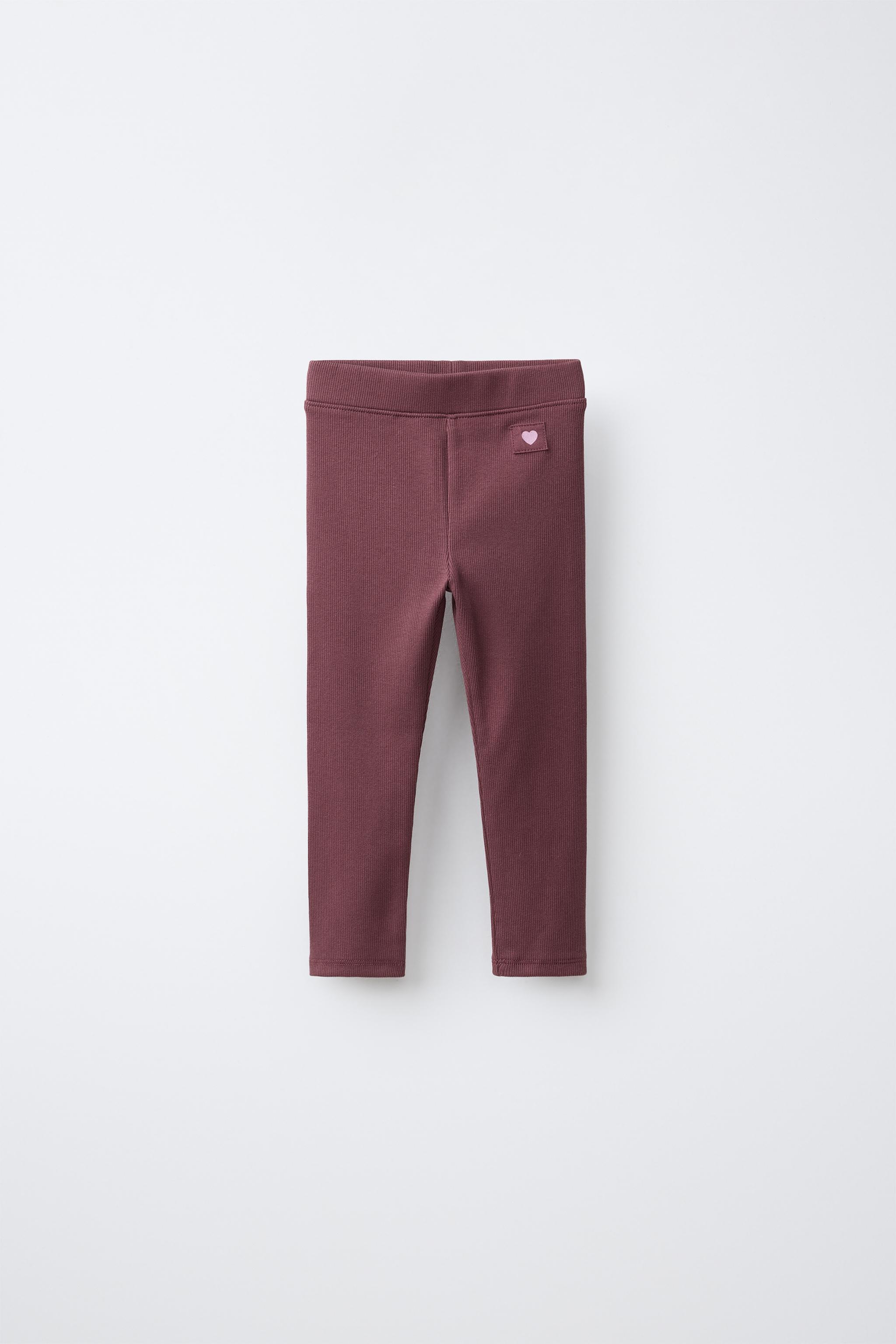 LABEL DETAIL RIBBED LEGGINGS — Dark brown