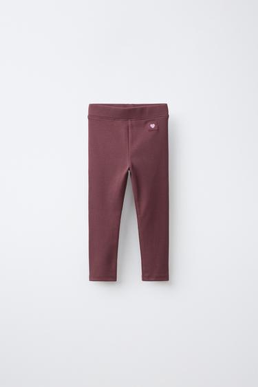 RIBBED LEGGINGS WITH LABEL - Dark brown by Zara - Image 0