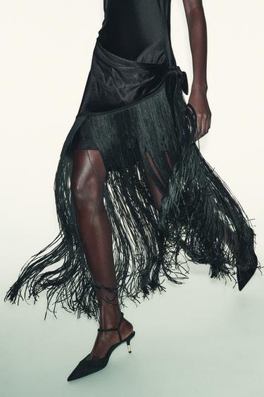 LONG DRESS WITH FRINGING - Black by Zara
