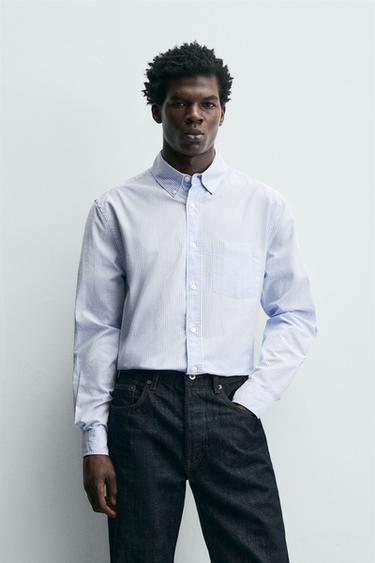 CHEMISE STRUCTURÉE OXFORD - Bleu / Blanc de Zara