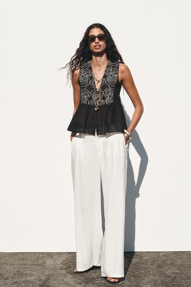 EMBROIDERED LACE BLOUSE - Black by Zara - Image 0