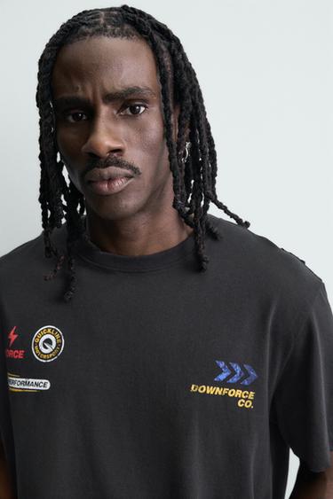 Zara WASHED GRAPHIC T-SHIRT - Black