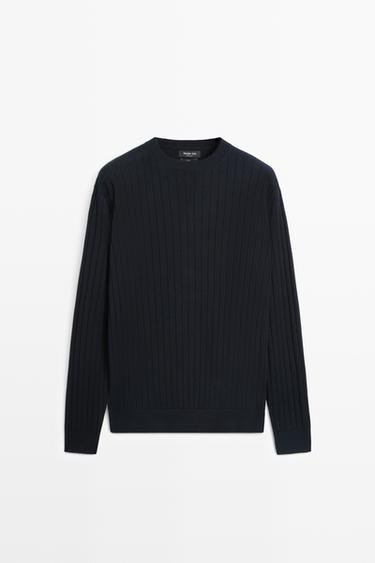 Jersey punto canalé 100% algodón - Marino de Zara