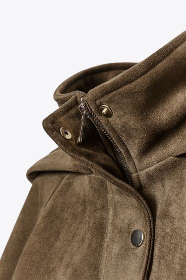 HOODED FAUX SUEDE JACKET - Light khaki by Zara