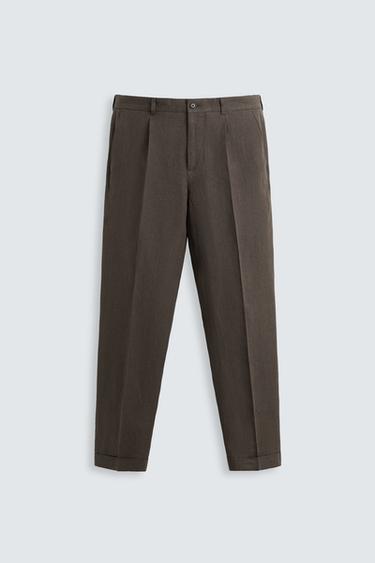 100% LINEN SUIT TROUSERS - Brown by Zara