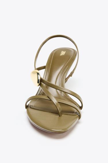 HEELED SANDALS WITH STRAPS AND METAL DETAIL - Khaki Green by Zara - Image 3