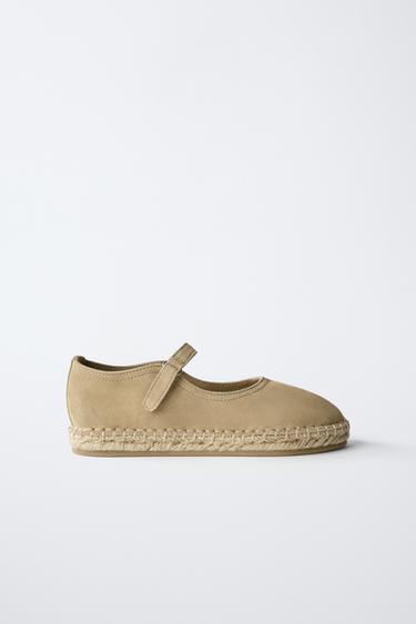 Zara SUEDE JUTE BALLET FLATS - Brown