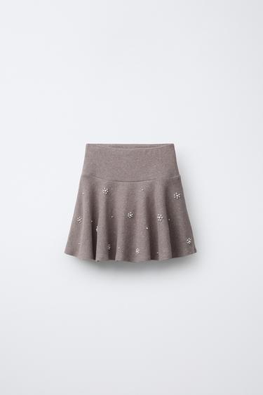 SOFT TOUCH FAUX PEARL SKIRT - camel by Zara - Image 0