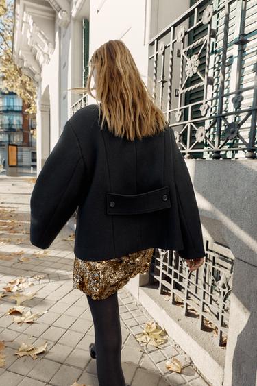 SHORT WOOL COAT WITH HIGH NECK - Black by Zara - Image 6