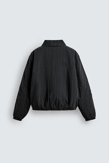 VESTE COURTE AJUSTÉE À RAYURES - Bleu de Zara - Image 7